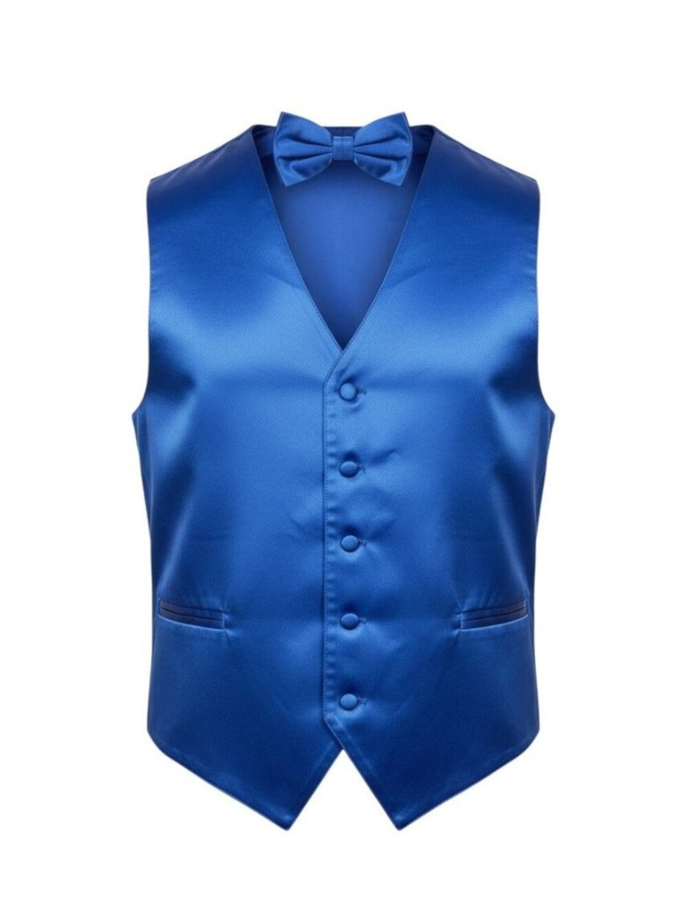 Mens Royal Blue Satin Vest & Bow Tie By Vesuvio Napoli Size L